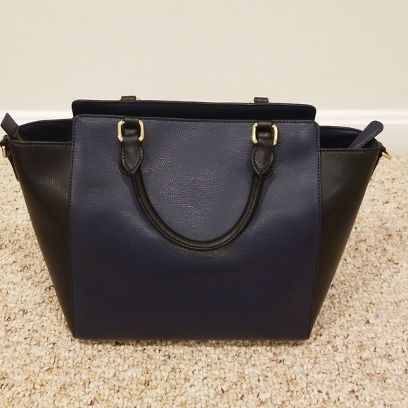 VERA BRADLEY Navy with Black Leather Morgan Satchel - Picture 2 of 7